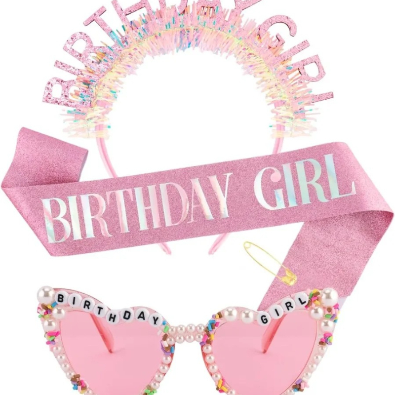 Birthday Sash Glitter - Faixa de Aniversário para Menina, Tiara